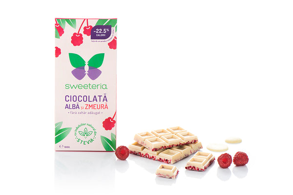 Ciocolata alba cu bucati de zmeura