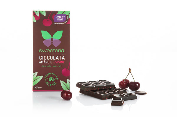 Ciocolata amaruie cu bucati de visine, fara zahar