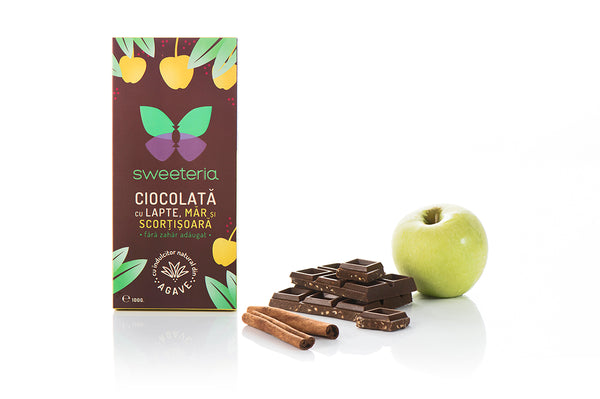 Ciocolata lapte cu mar si scortisoara, indulcitor nectar agave